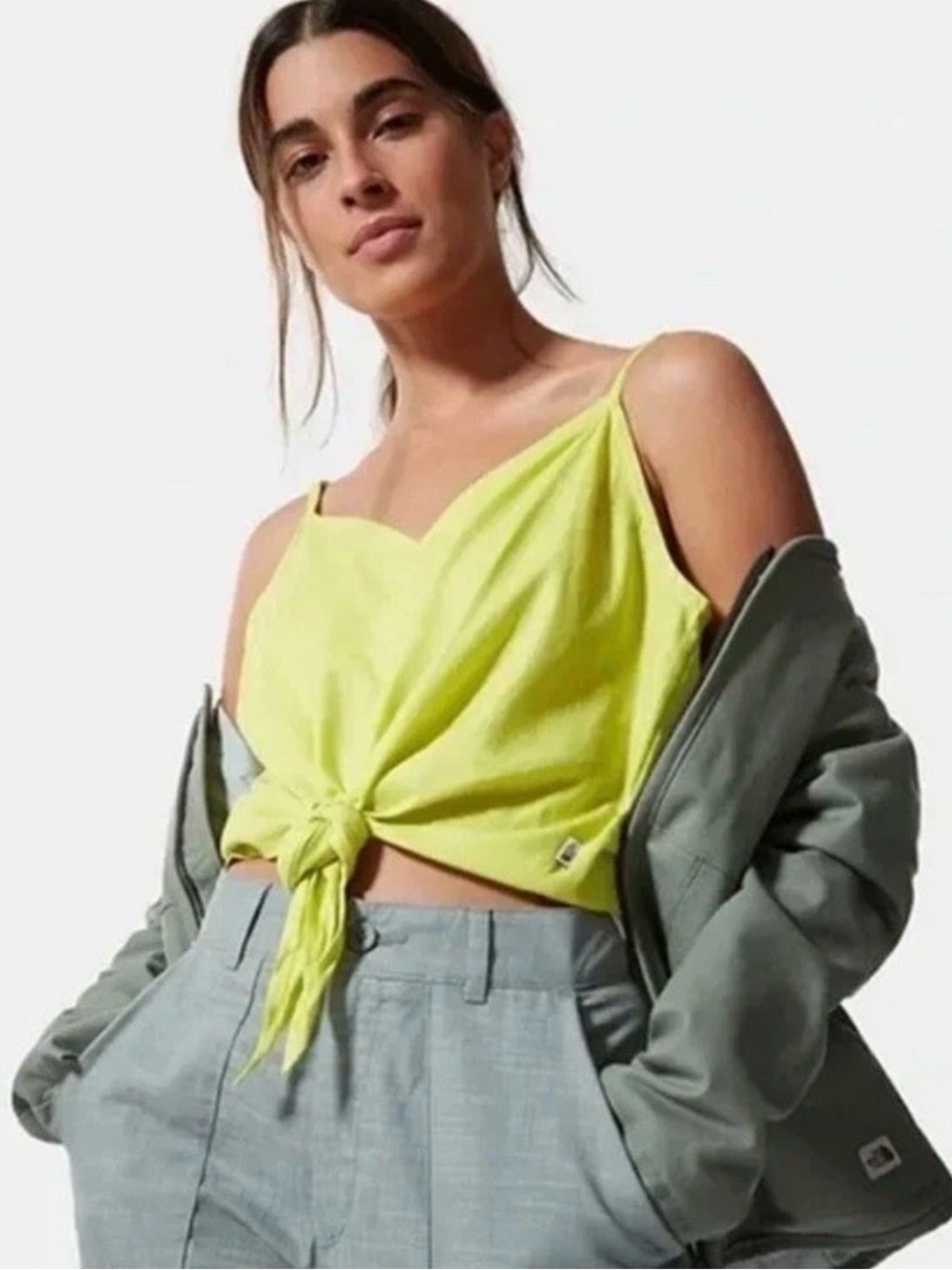 NWT The North Face Hillrose Neon Yellow Hemp Tie Front Tank Top Medium - Picture 1 of 7